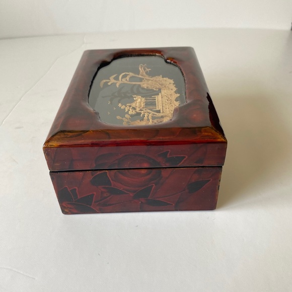 Chinese Cork Diorama Trinket Box Handcrafted in Wood Vintage - Picture 2 of 8